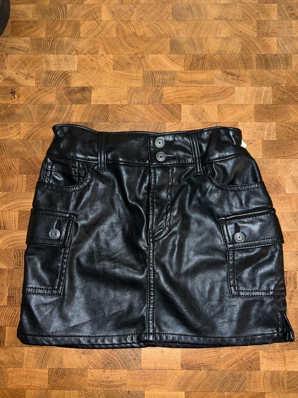Girls Black Faux Leather Cargo Mini Skirt